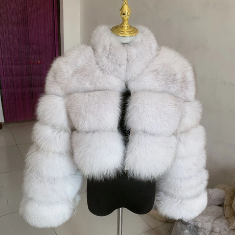 New Ladies Natural Fox Fur Cropped Plus Stand Collar Fur Jacket Women Winter Fashion Warm Fur Jacket 100% Genuine Fox Fur