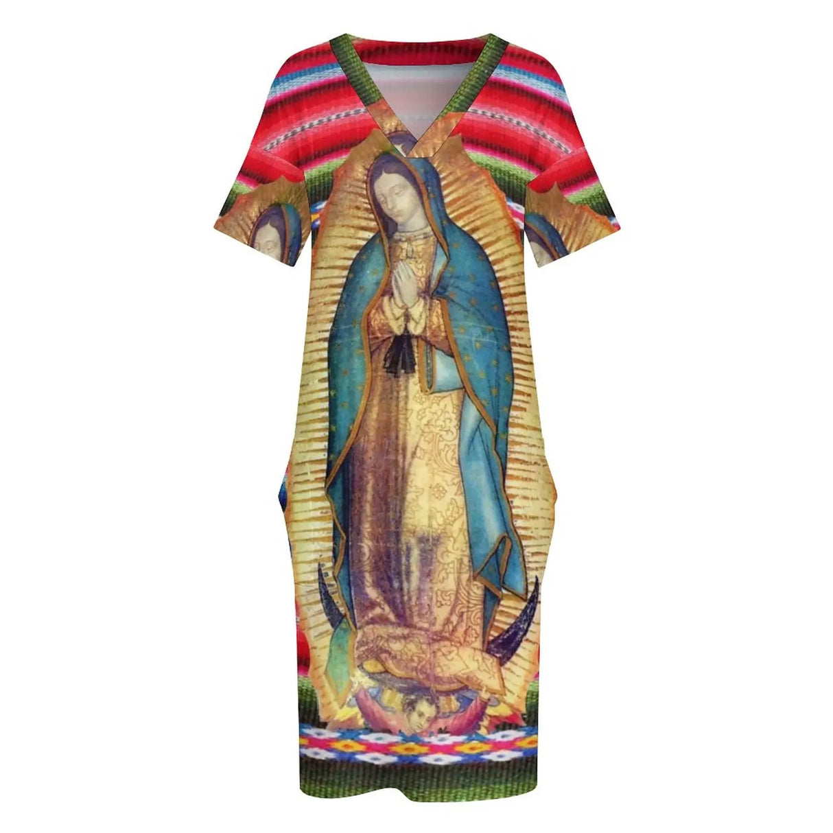 Virgin Mary Catholic Dress Short Sleeve Our Lady of Guadalupe Street Style Dresses Holiday Kawaii Casual Dress Plus Size Clothes