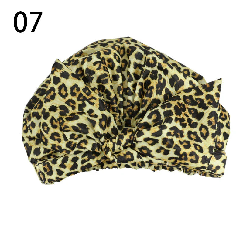 Waterproof Cap Elastic Bow Nightcap For Women Satin Shower Hair Bonnet Sleeping Cap Spa Bathing Hair Accessory Bathroom Product