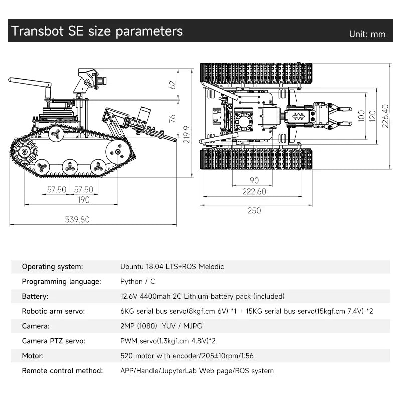 Transbot SE ROS Robot AI Vision Tank Car with 2DOF Camera PTZ Python Programing MoveIt simulation for Jetson NANO Raspberry Pi