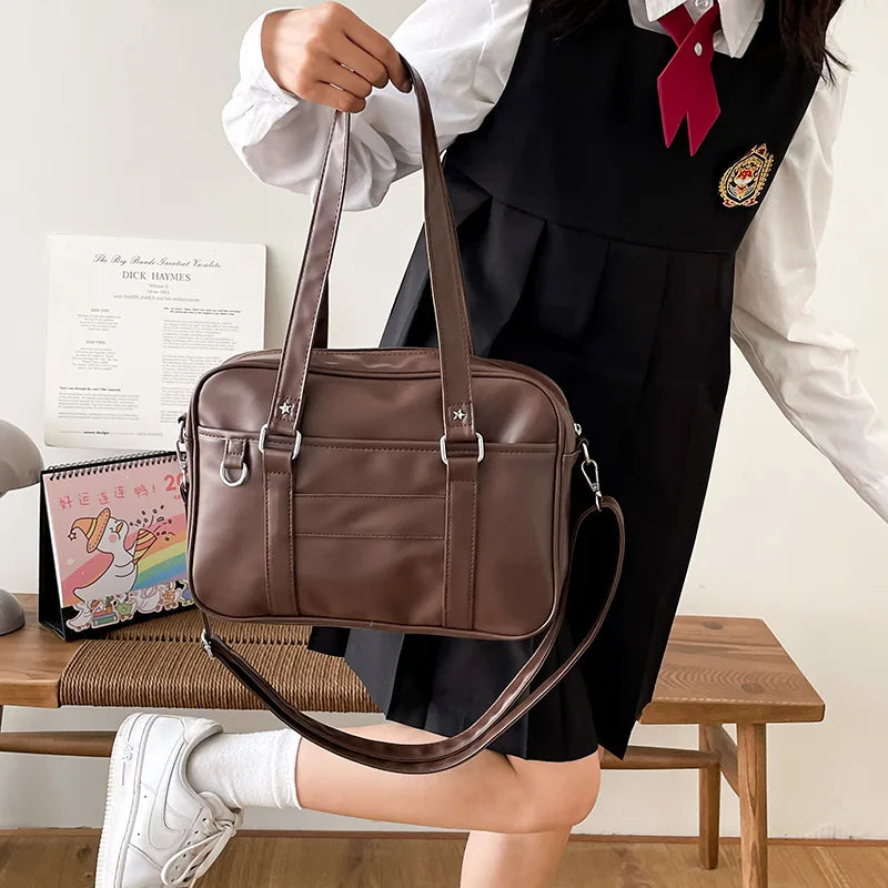 Japanese Student Bag Handbag High School Student JK Uniform Bag Shoulder Bag Messenger Bag PU lLeather Women's Computer Bag