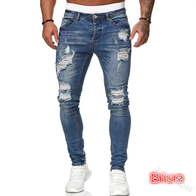 Men's Jeans 2022 New Men's Casual Pants Ripped Spring And Autumn Sports Jeans Pocket Straight Street Run Soft Denim Neutral Slow