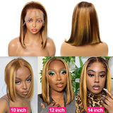  Highlight Honey Blonde Lace Front Wig Human Hair Ombre P4/27 HD Lace Frontal Bob Wigs Human Hair Glueless Ombre Brown Wig 180%