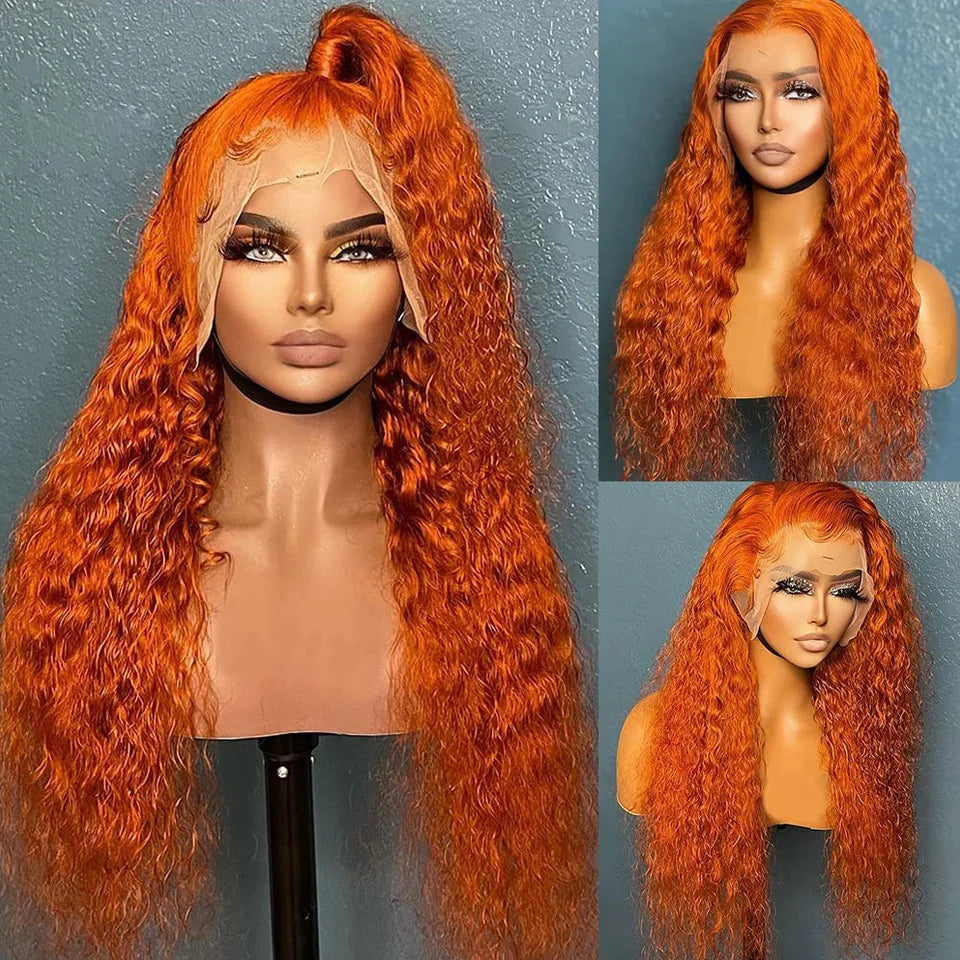 Ginger 360 Full Lace Front Human Hair Wigs 34 Inch Deep Wave Frontal Wig Curly Human Hair Wig 13x4 13x6 HD Lace Frontal Wig