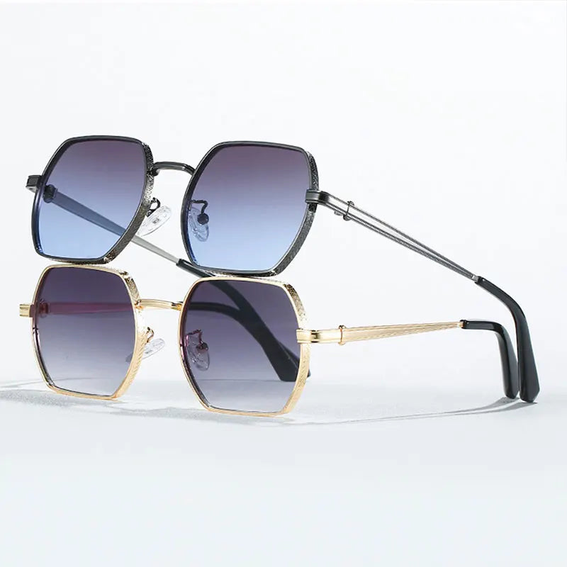 CATERSIDE Punk Polygon Classic Sunglasses Men Women Retro Fashion Man Square Metal Sun Glasses Trendy Vintage Texture Eyewear