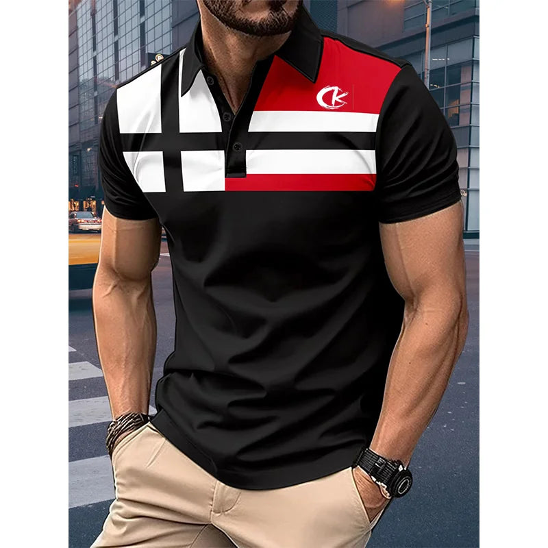 Hot selling summer new plaid polo polo shirt men's short sleeved business casual fashion slim fit polo shirt men's T