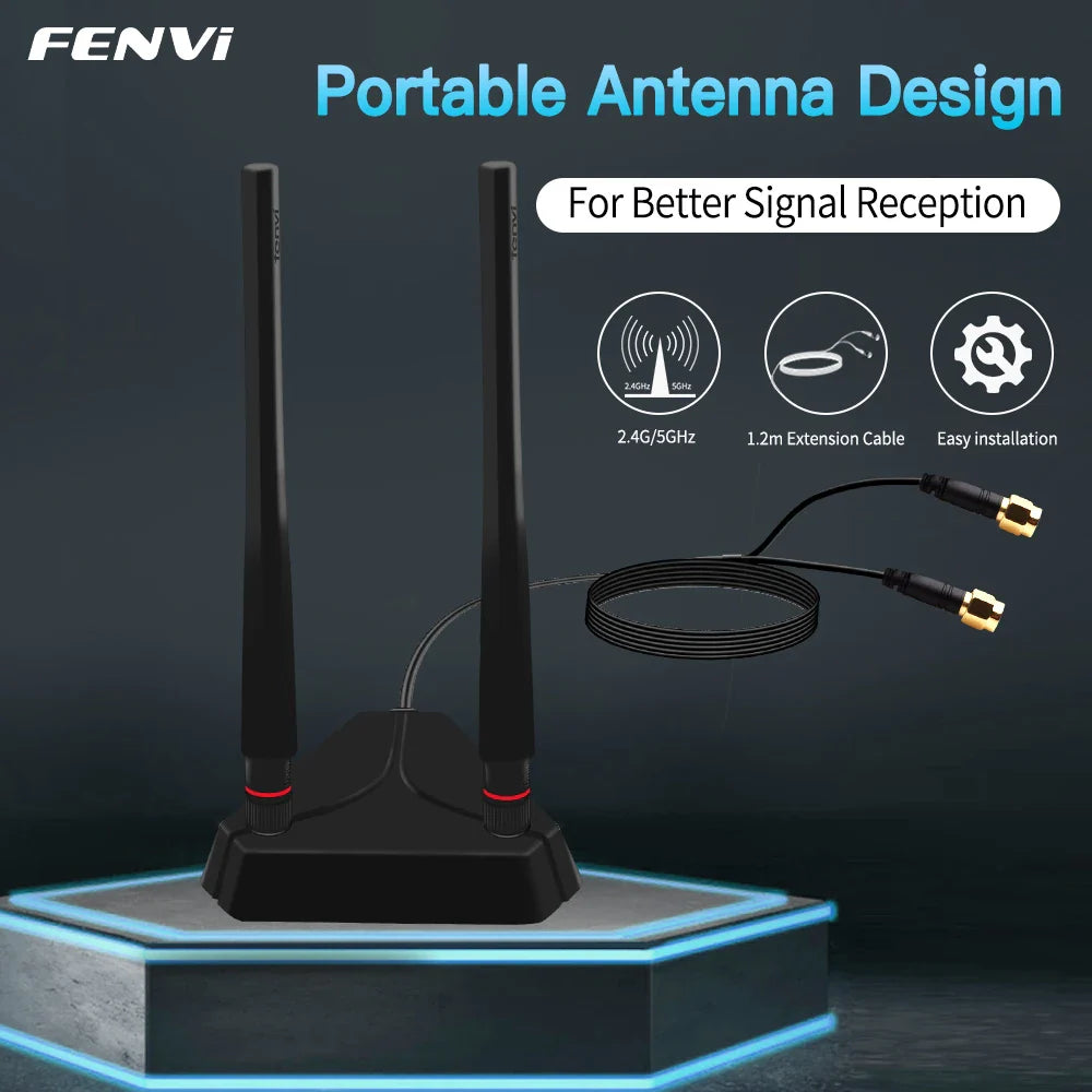 FENVI Antenna High Gain Dual Band 2.4G/5Ghz Extended Base Antennas For Intel AX210 AX200 WiFi Card Desktop Wireless PCIe Adapter