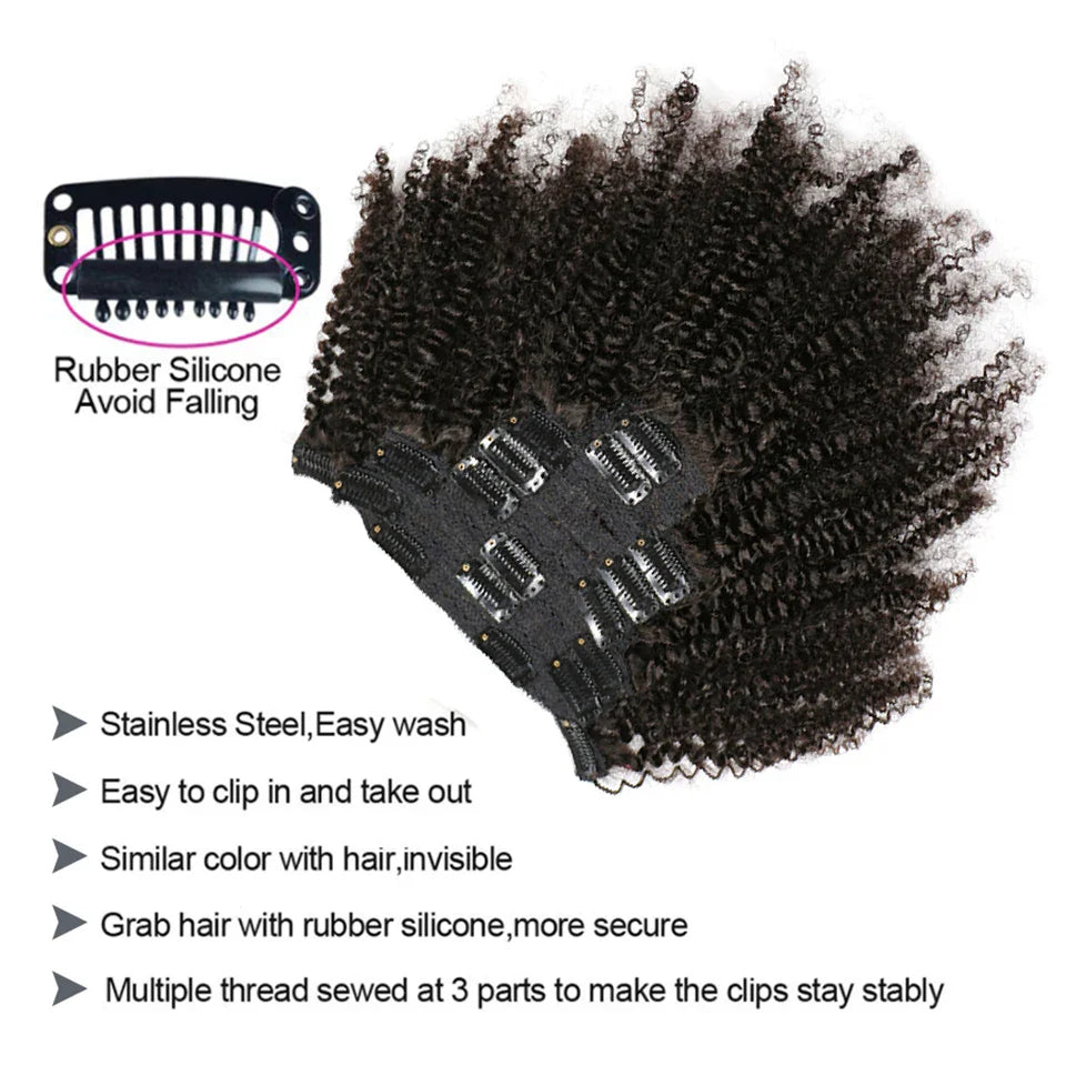 Maxine 4A 4B Hair Kinky Curly Clip In Hair Extensions Human Hair Full Head Sets Afro Kinky Curly Clip Ins Bundles Natural Black