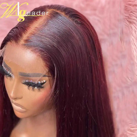 Deep Burgundy Human Hair HD Lace Frontal Wigs Preplucked Straight Hair 180% Density 13x6 Front Wigs Transprent Lace For Women