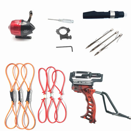 Powerful Hunting Metal Slingshot with Double Spring Design and Fishing Package, Fishing Reel Darts To Enhance Power Outdoor Toy