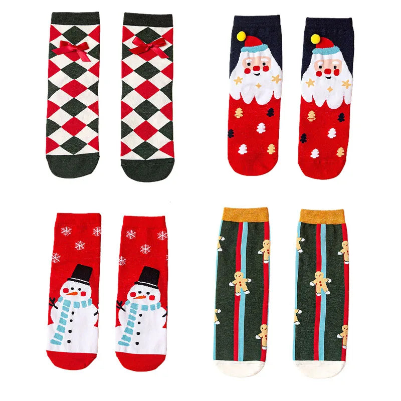 4 Pairs/Lot Children Girls Socks Christmas Socks For Kids Cotton 2-12Years Comfortable Toddler Leg Warmers Boys Long Socks