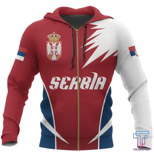 Serbia 3D hoodie National Flag Emblem Zipper Hoodie Custom Name 3D Zipper Hoodie Harajuku Pullover Streetwear Unisex Hoodie