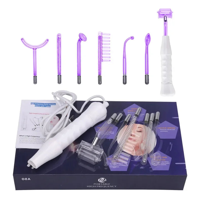 7 Red or Violet Ray Electrodes Glass Tube Wand Face Body Massage Acne Removal High Frequency Facial Skin Care Spa Beauty Device