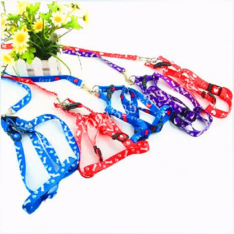 Nylon Dog Pet Puppy Cat Adjustable Harness with Lead Leash 10 Colors To Choose Toys Leash Chain Collars Interactive Toy