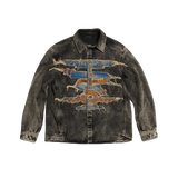 Denim Jacket Embroidery Men Women Distressed Long Sleeve Autumn Winter Fashion Show Outerwear Patch Design Washed Texture 23FW