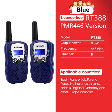 RETEVIS RT388 Walkie Talkie Children 2 Pcs Children's Radio Receiver Walkie-Talkie Kids Birthday Gift Child Toys for Boys Girls