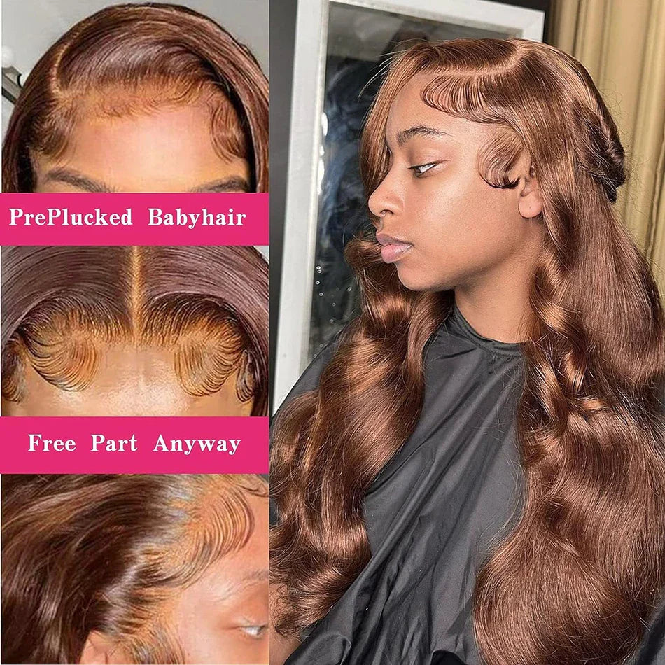 Chocolate Brown Lace Front Human Hair Wigs For Women Brown Body Wave 13x6 Hd Lace Frontal Wig Female Pre Plucked Glueless Wig