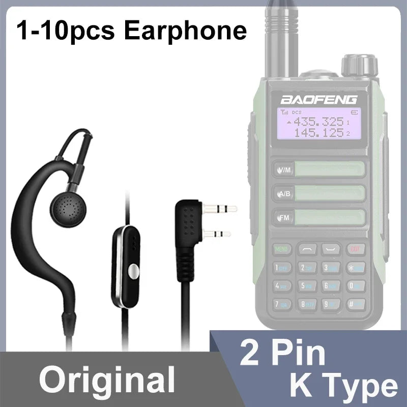 10pcs BAOFENG Radio 2pin K Port Earpiece Ptt Mic Headset for BFUV5R Quansheng UVK5 8 Handheld Walkie Talkie Earphone Accessories