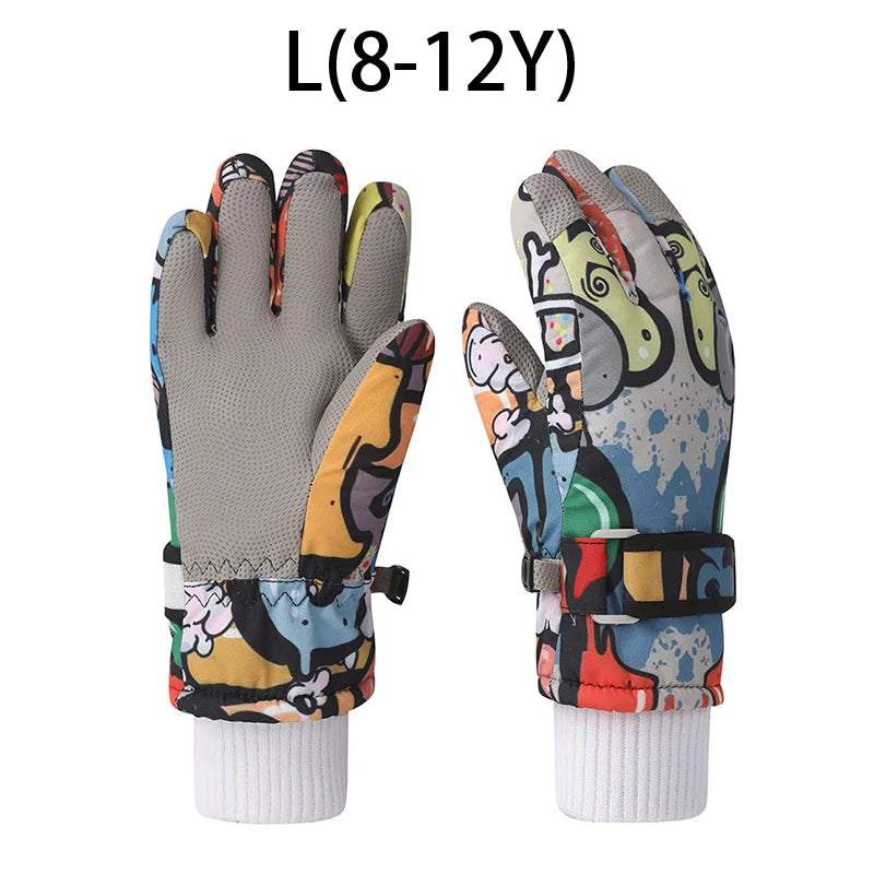 Fashion Children Ski Gloves Waterproof Kids Mittens for Girls Boys Accessories Antiskid Thicken Snow Sports Child Gloves 4-12Y