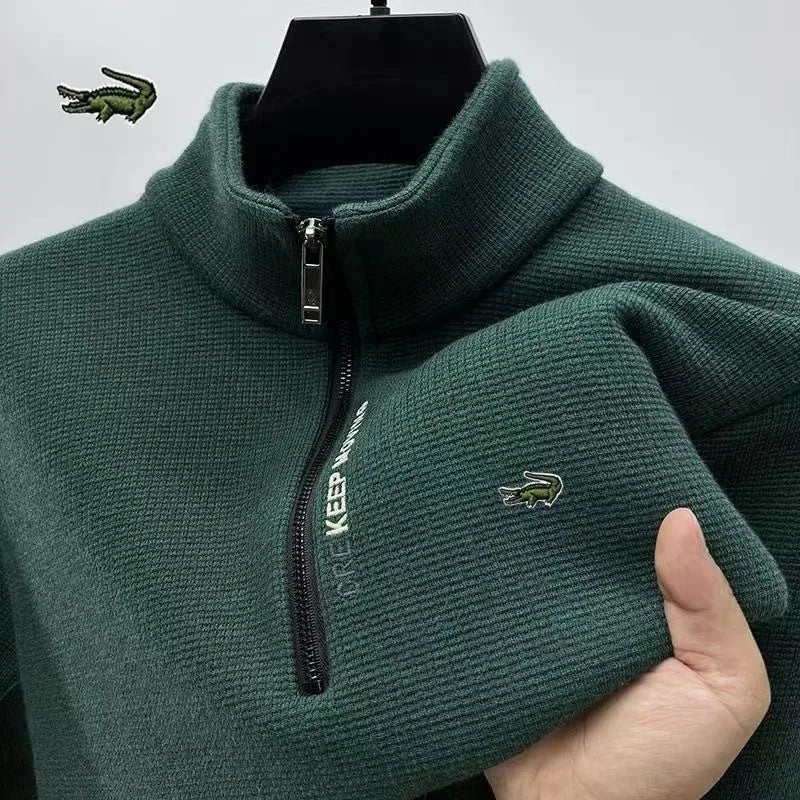 New high-quality Plush and Thickened Hoodie for Men's Winter Warmth T-shirt With Long Sleeves and Standing Collar Base Shirt Top