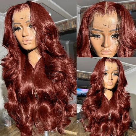 13x4 Reddish Brown Body Wave Lace Frontal Human Hair Wig 13x6 Transparent Lace Frontal Wig 4x4 Closure Glueless Human Hair Wig