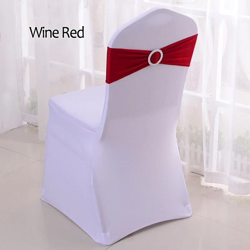 50pcs/lot Stretch Lycra Spandex Chair Covers Bands With Buckle Slider For Wedding Decorations Wholesale Chair Sashes Bow