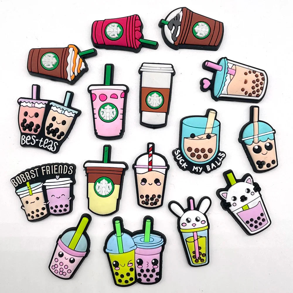 16Piece set Shoe Charms cute Exquisite Milk Tea Succession Shoe Decoration Children's Holiday Party Gift Sandal Accessories