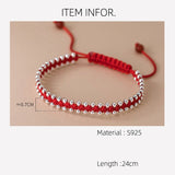 La monada 24cm Lucky 925 Silver Rope Bracelets Women Silver Bead Red Thread Line String Bracelets For Women Girl Adjustable