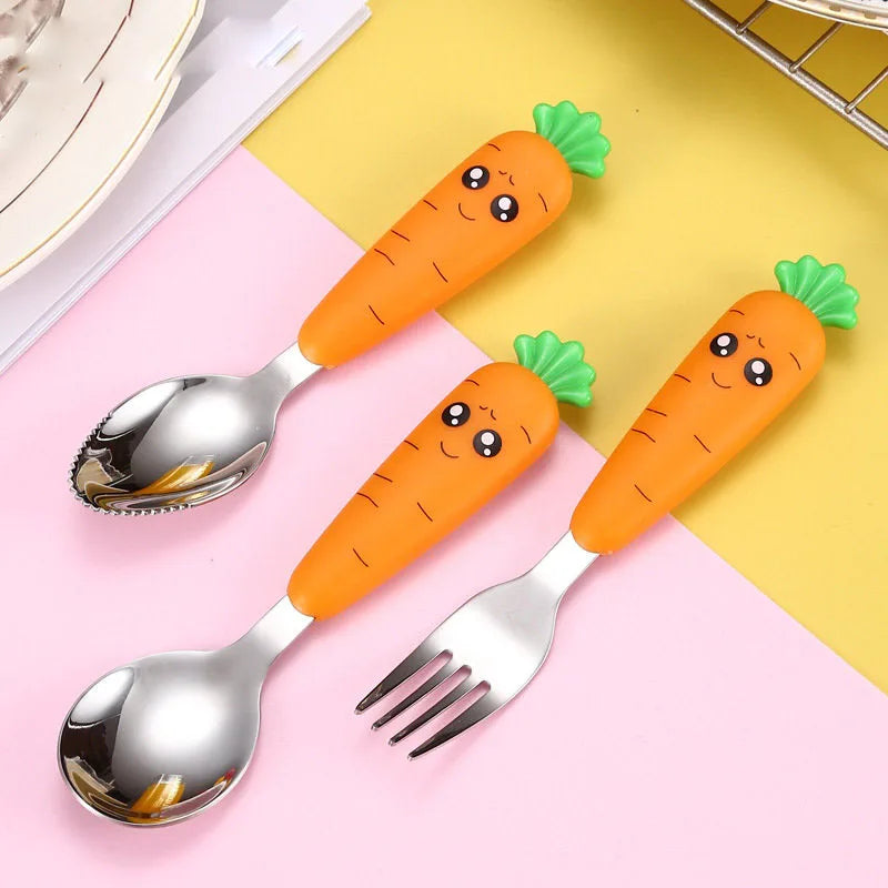 1/3Pcs Baby Feeding Utensils Cartoon Vegetable Fork Spoon Child Cutlery Set Kid Teaspoon Tableware Kitchen Gadgets Baby Items