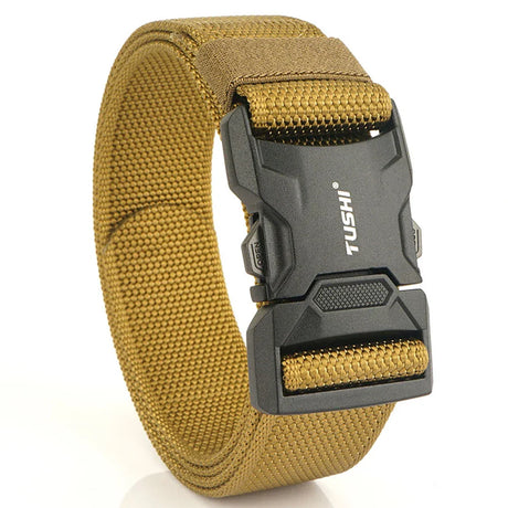 TUSHI NEW Quick Release Aluminum Alloy Pluggable Buckle Elastic Belt For Men Durable Tactical Belts Cowboy Outdoor Army Hunting