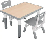 Kids Study Table and Chairs Set, Height Adjustable Plastic Children Art Desk with 2 Seats, Kids Multi Activity Table Set