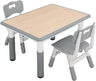 Kids Study Table and Chairs Set, Height Adjustable Plastic Children Art Desk with 2 Seats, Kids Multi Activity Table Set