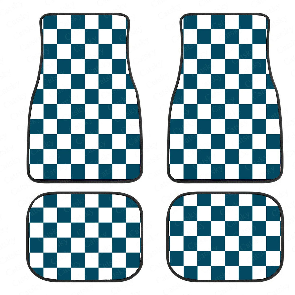 Checkerboard Car Mats Auto Parts Rubber Floor Mats Custom 4PCS Car interior graphic print checkered square feet