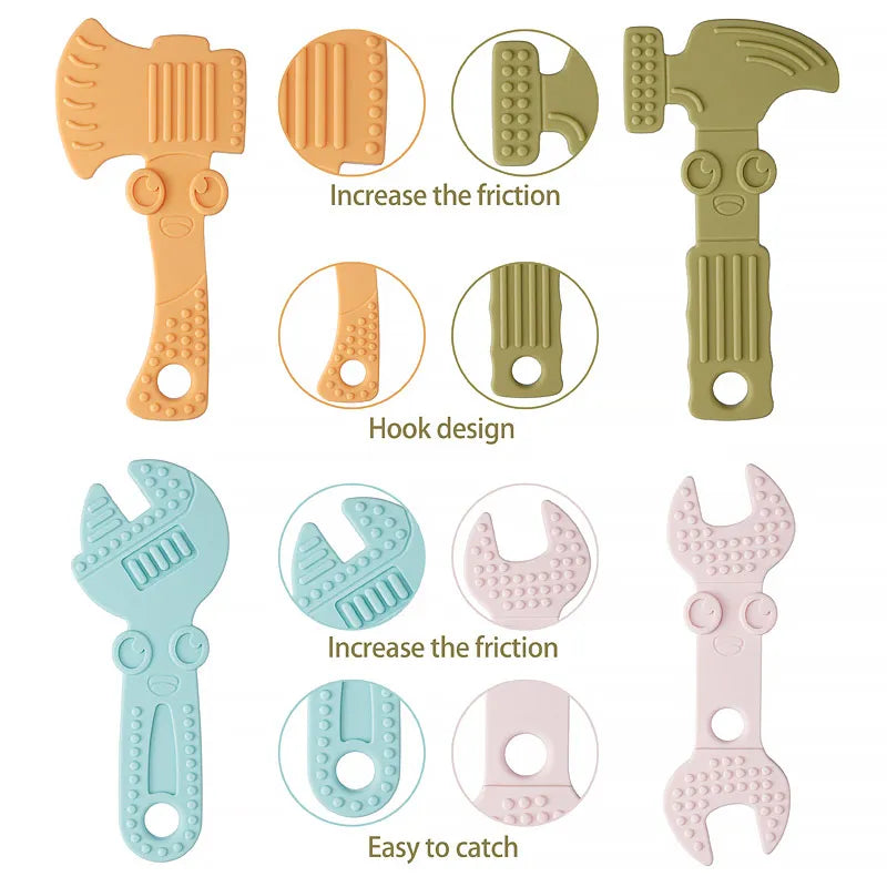 TYRY.HU 1set Silicone Teethers Tools Axe Wrench Hammer Food Grade BPA Free For Baby Teething Chew Charms Silicone Bead Toy Gift