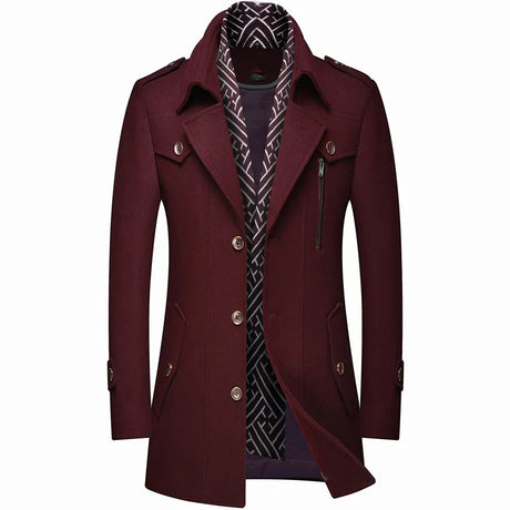 Winter Men's Woolen Coats Fashion Thicken Mid Length Trench Solid Turn Down Collar Warm Outerwear Business Casual Wool Coat Men