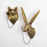 Antique Bronze Resin Animal Pendant Golden Deer Head Wall Storage Hook Up Background Wall Accessories Decorative Figurines