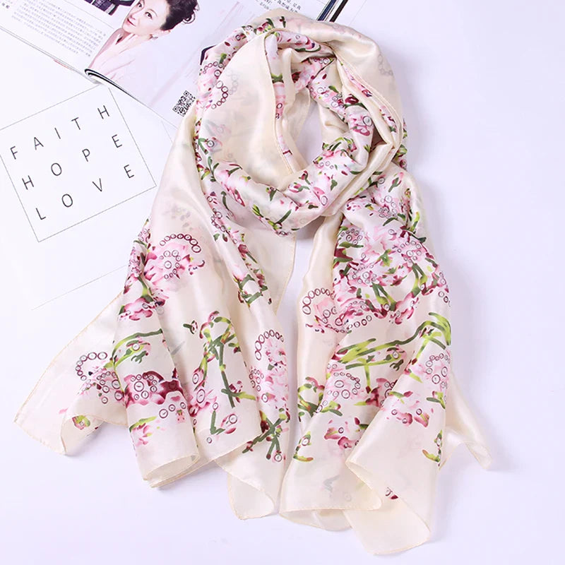 100% Natural Silk Scarf Women Luxury Brand Digital Print Flowers Silk Pashmina Shawl Female Long Bandana Foulard 2020 Oversize