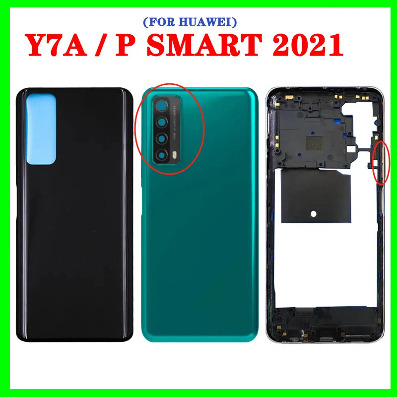 Full Housing For Huawei Y7A / P Smart 2021 LCD Middle Frame Front Bezel Holder Back Battery Cover Glass Housing Rear Door