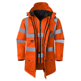 Safety Jacket Reflective Waterproof Windproof Coldproof  Hi Vis 7 in 1 Parka Windbreaker Workwear with Detachable Cotton Linner