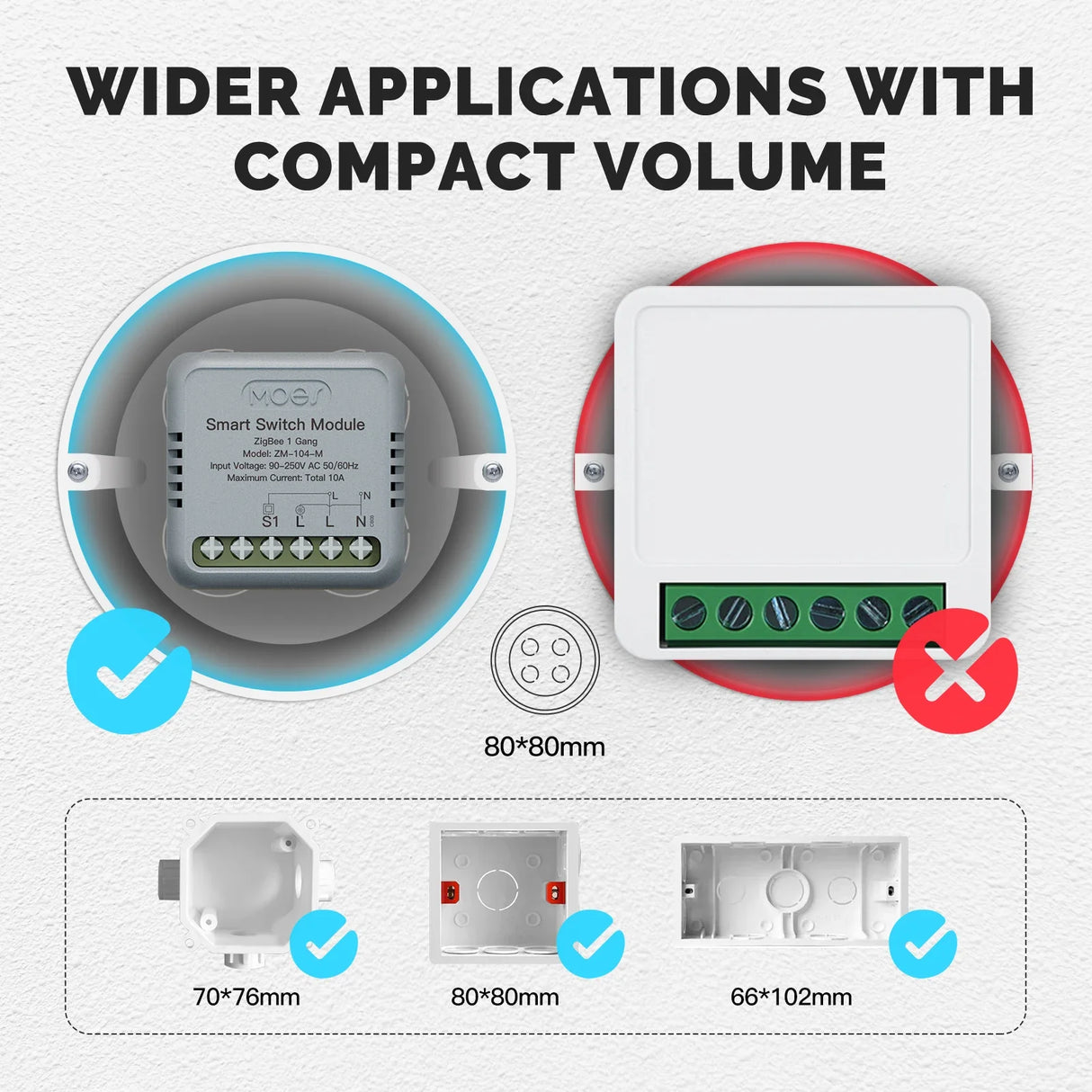 MOES Star Ring Series Mini Tuya WiFi/Zigbee Smart Switch DIY Module Light Switch 1/2 Gang Remote Control Work Alexa Google Home