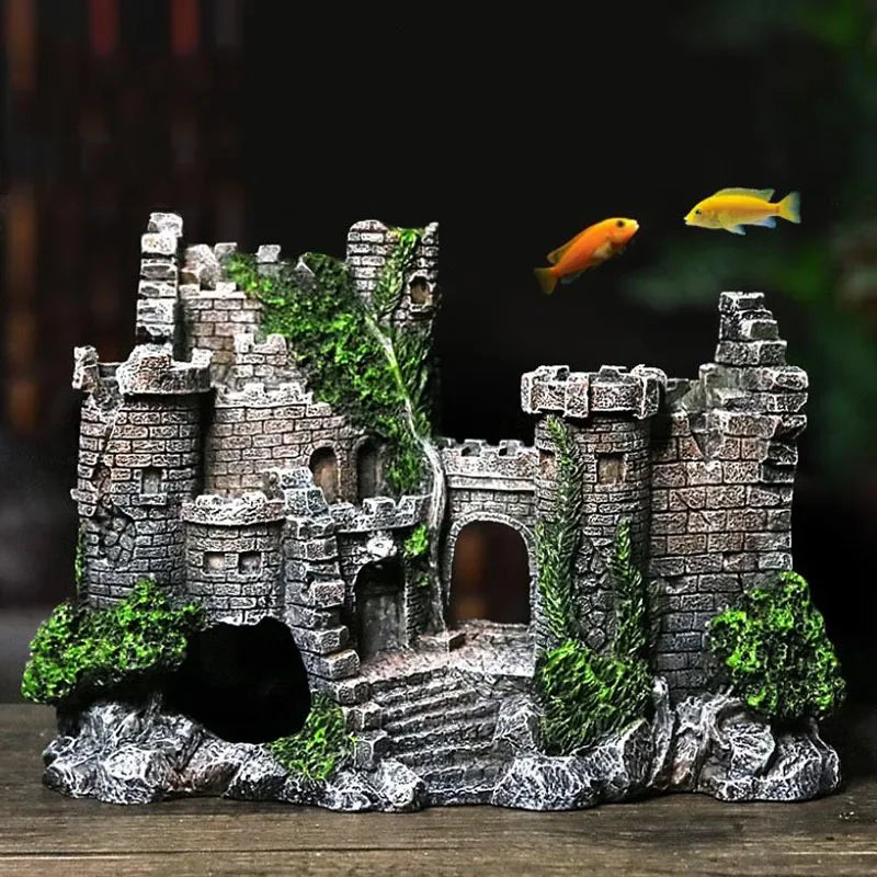 Resin Artificial Fish Tank Ancient Castle Aquarium Decoration Rock Cave Building Decor Ornament Aquatic Landscaping Dropshipping