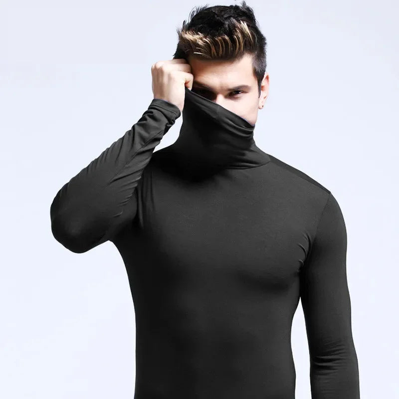 High Collar Undershirts Men Long Sleeve Tops Thermal Turtleneck Slim Fit Underwear T-shirt Modal Pullover Young Male Base Tees