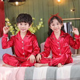 Girls Pink Satin Pajamas Sets Children's 2pcs Nightgowns Loungewear Boys Silk Pyjamas Teenager Nightgowns Sleepwear for 2-14T