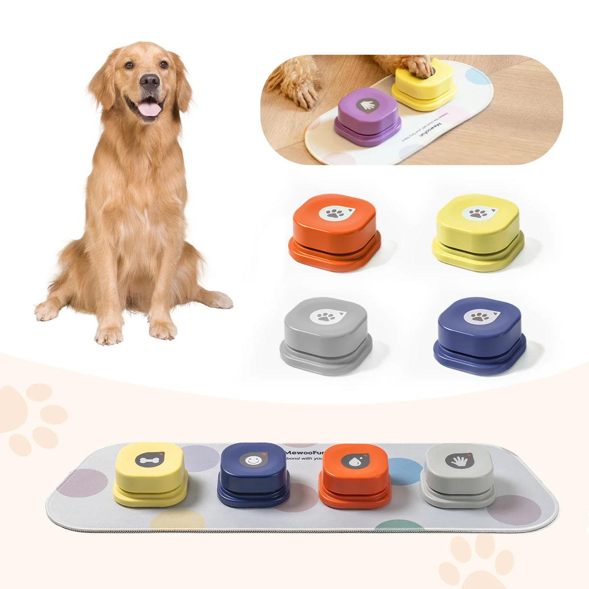 Mewoofun Voice Recording Button Pet Toys Dog Buttons for Communication Pet Training Buzzer Recordable Talking Button with Mat