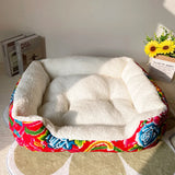 Washable Cozy Plush Pet Bed Winter Warm Flower Fluffy Indoor Dog Bed Kennel Mattress Removable Niche Pour Chien Furniture