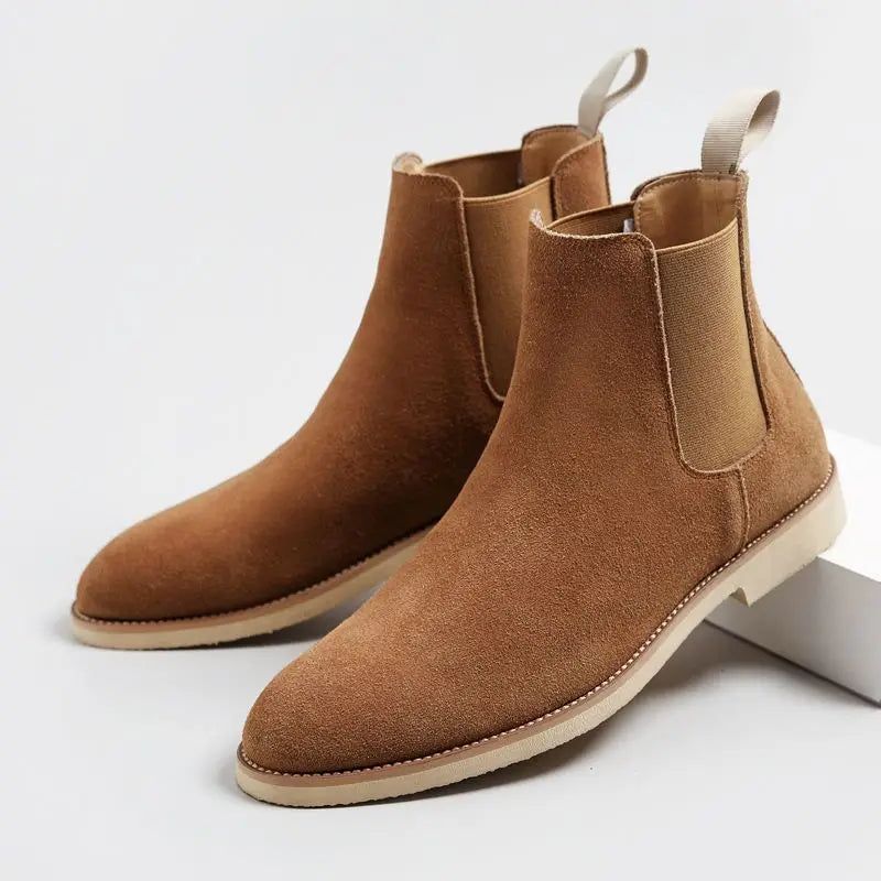 Men's Retro Suede Genuine Leather Chelsea Boots Men Fashion Ankle Boot Mens Casual British Style Short Boots High-Top Shoes