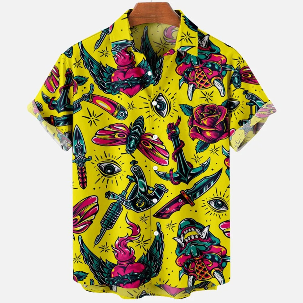 Devil Horror 3d Print Hawaiian Shirt Men Clothes Loose Breathable Men's Shirts Summer Male Shirt Male Clothes Short Sleeve Shirt