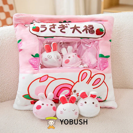 Cartoon Ramen Puff Cookie Bag Bubble Tea Plush Pillow Stuffed Kawaii Animals Axolotl Yellow Duck Bat Bunny Small Balls Candy Bag