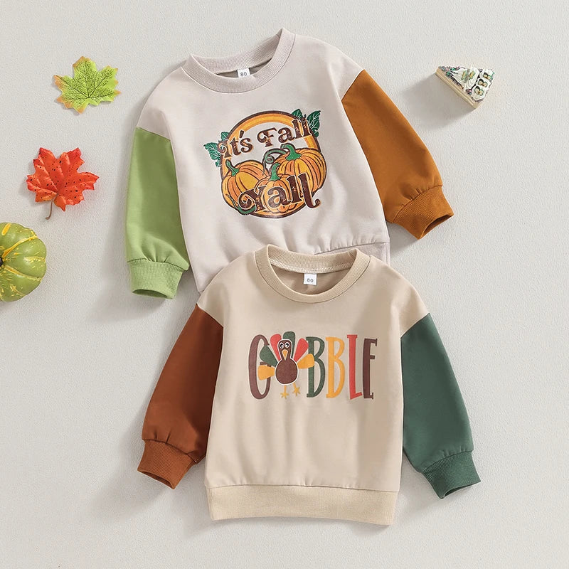 2023-07-21 Lioraitiin 6M-4T Kids Boys Sweatshirt Long Sleeve Crew Neck Pumpkin Turkey Print Hoodie Pullover Halloween Clothes