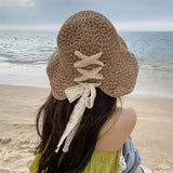 Women's Large Brim Straw Beach Hats Girl Cap Breathable Sunscreen Uv Protection Ladies Sun Visor Female Big Brim Straw Empty